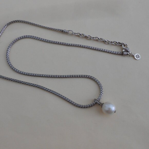 John Hardy Sterling Silver Pearl Pendant 2.5mm Necklace Adj 18" -20" - Picture 7 of 13